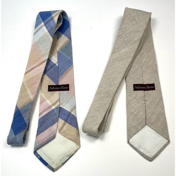 VTG Lot 2 ADAMS ROW Mens NECKTIES Beige Linen & Pastel Madras Plaid Cotton USA - Picture 5 of 5